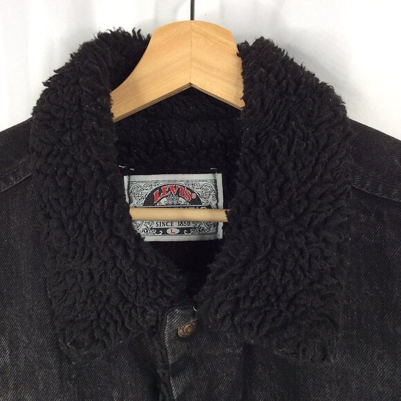 Vintage Levis Denim Jacket Sherpa Type 3 Trucker Mens Size Large Black 80s 90s - Picture 4 of 11